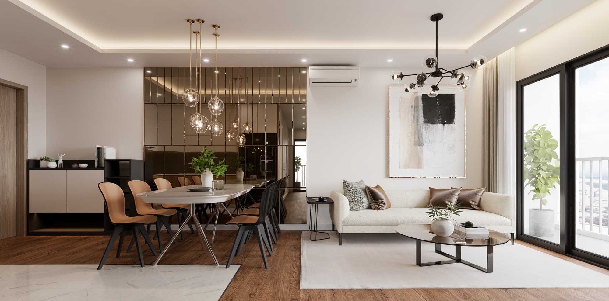 Bright open-plan living and dining room