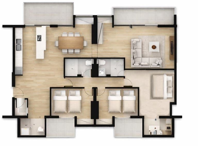 Two-bedroom apartment floor plan