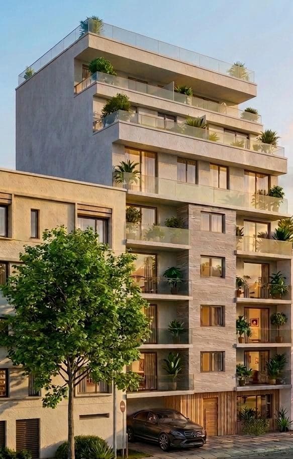 ZICA residential building in Ampelokipoi at dusk