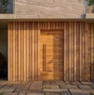 Timber-clad main entrance
