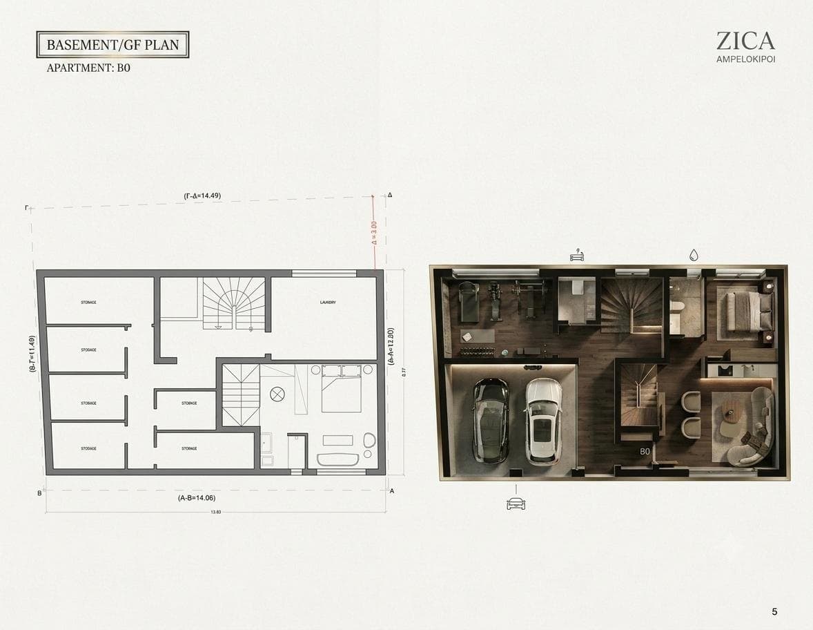 Basement and ground floor plan